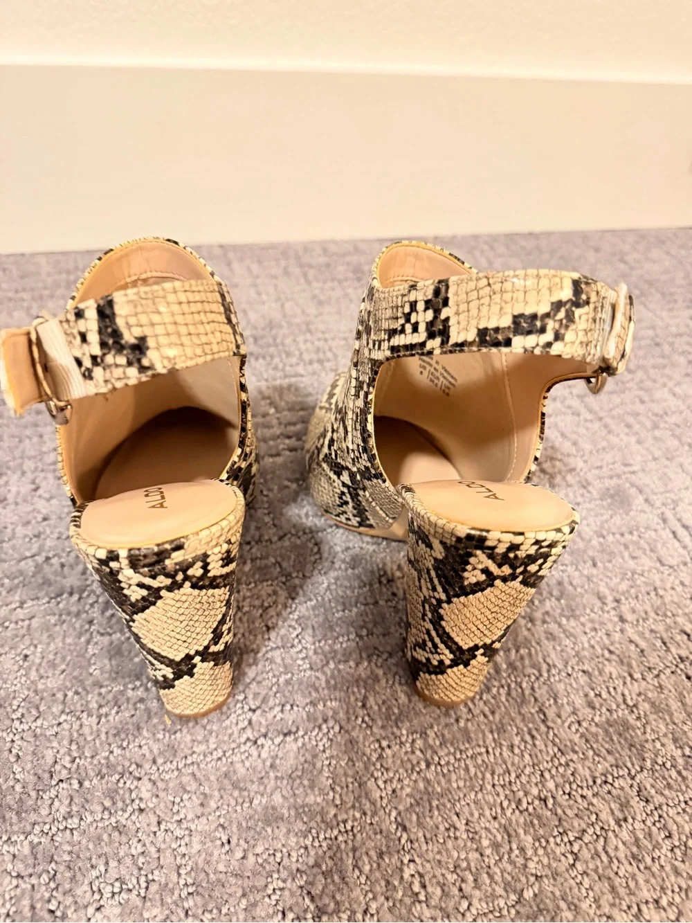 Aldo Snake-Print Pointed Slingback Ankle Boots - Beige/Black